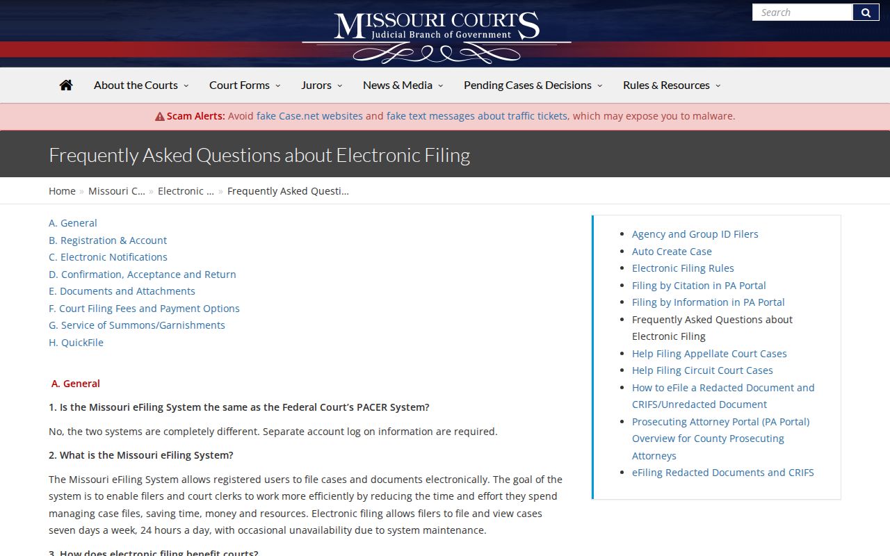 Boone County docket search and Missouri eFiling document access