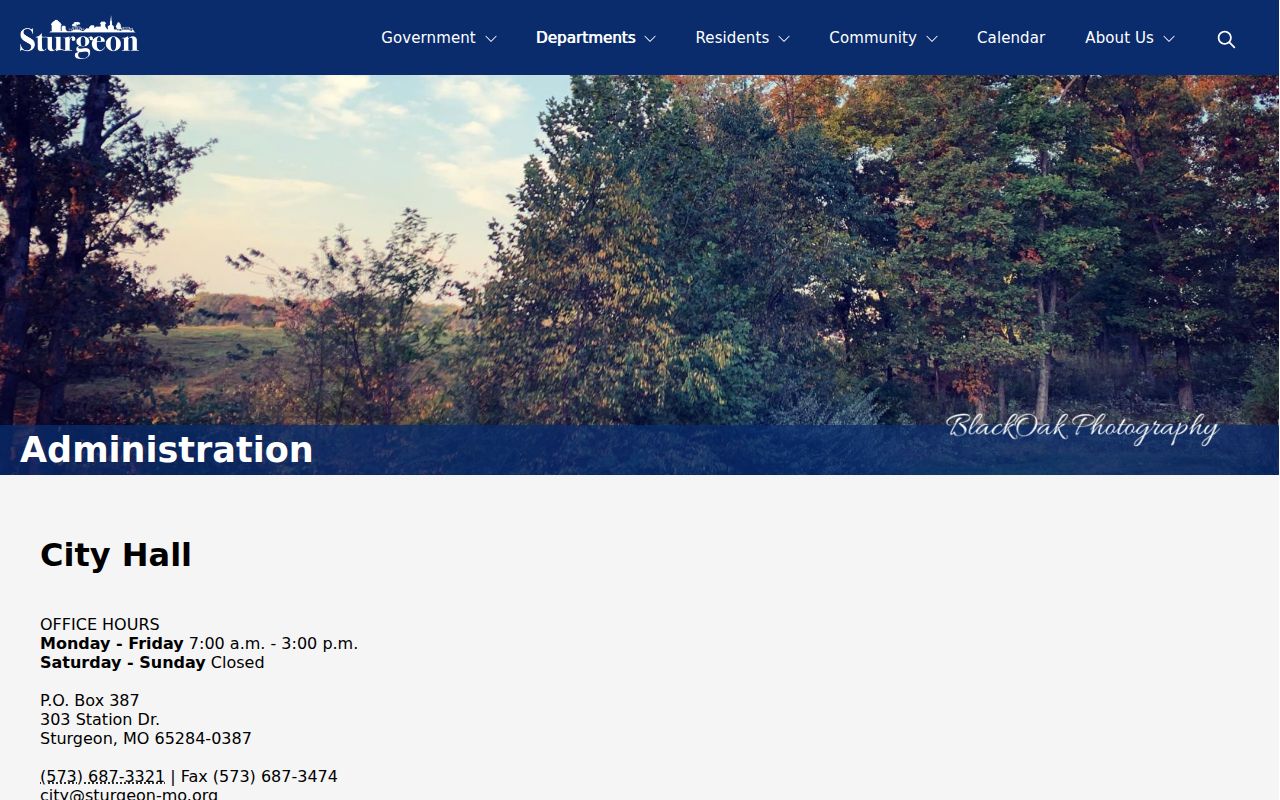 Boone County court records distinction shown through Sturgeon City Hall contact information
